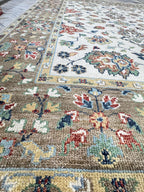 8x10 Vintage-Inspired Hand-Knotted Oushak Wool Rug | Earthy Sage & Terracotta