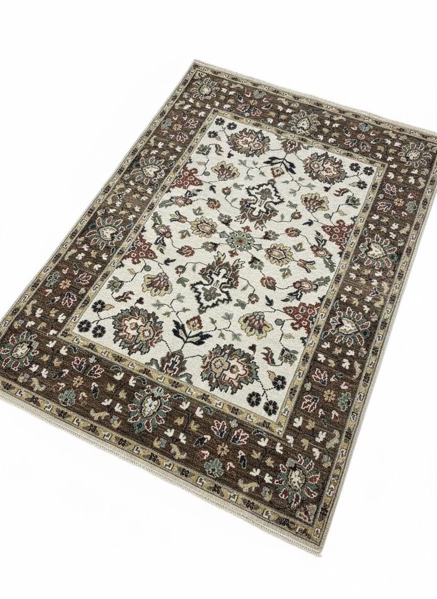 8x10 Vintage-Inspired Hand-Knotted Oushak Wool Rug | Earthy Sage & Terracotta