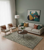Hand Tufted Moroccan Style Shag 5.2x8 Rug | Olive green with Black Geometric Lines | Plush Wool Feel Area Rug