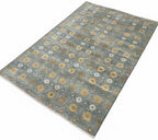 Hand Knotted 6x9 Transitional Area Rug | Sage Green, Mustard Gold, & Ivory Floral Wool Carpet