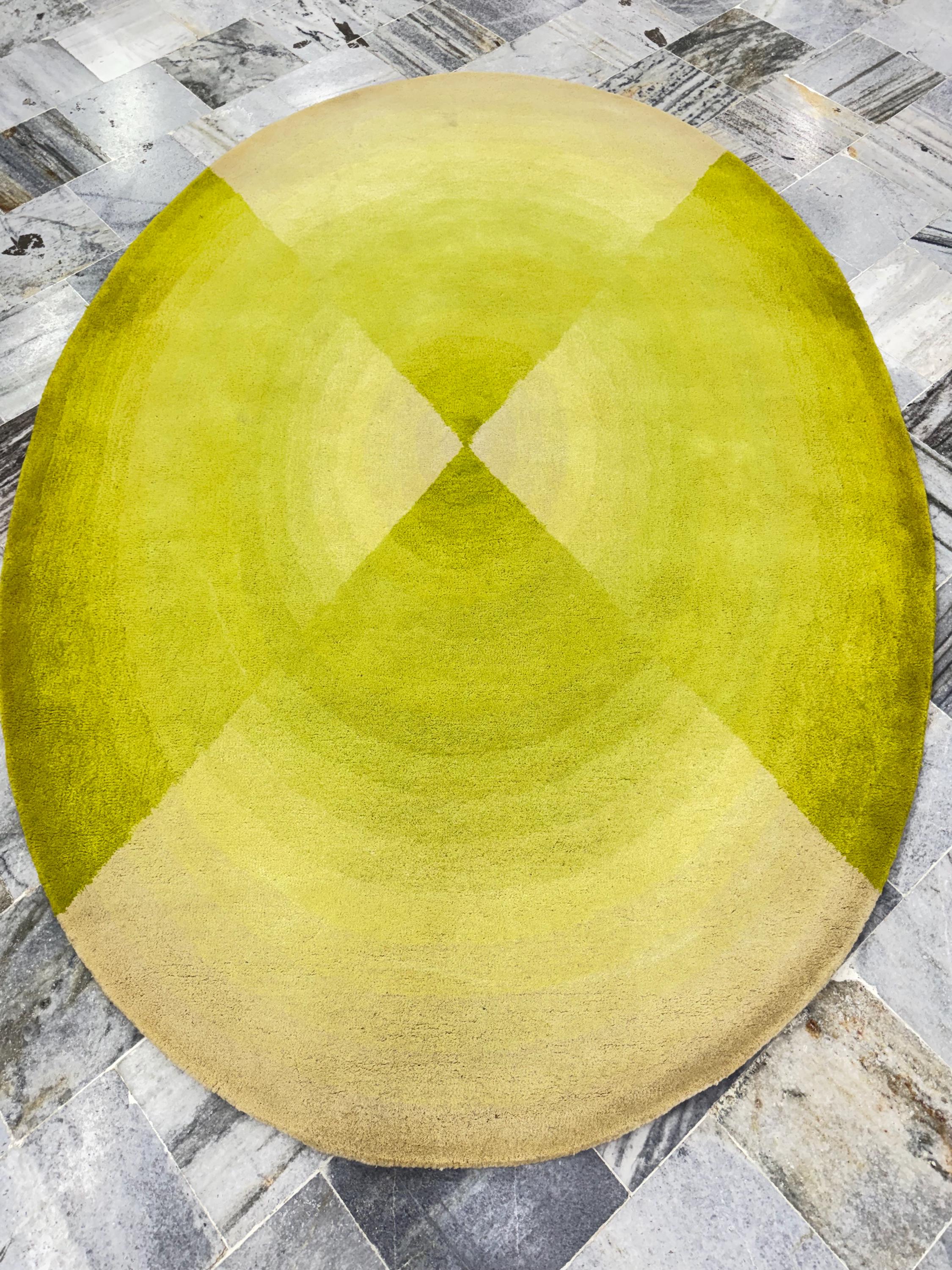 Neon green Hand tufted Oval area Rug 5x7.5 handmade modern rug for living room, bedroom, dining room, vibrant setting for Unique Funky Home