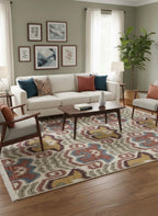 5X8 Vintage-Inspired Hand-Knotted Wool Ikat Rug | Earthy Terracotta & Mustard