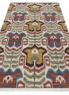 5X8 Vintage-Inspired Hand-Knotted Wool Ikat Rug | Earthy Terracotta & Mustard
