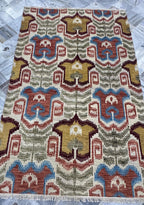 5X8 Vintage-Inspired Hand-Knotted Wool Ikat Rug | Earthy Terracotta & Mustard