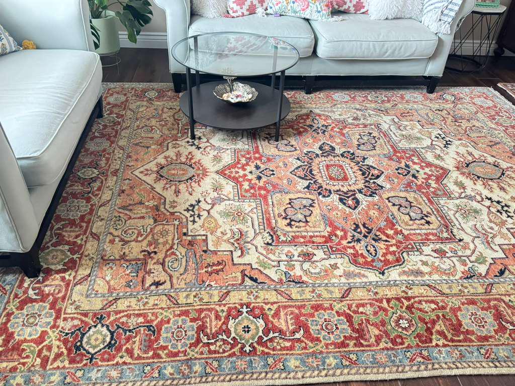 Hand knotted Heriz Serapi Wool Rug – Rust ivory Area Rug 6×9, 8×10, 10x14 ft – Persian Style Burgundy Serapi Rug for Living Room & Bedroom