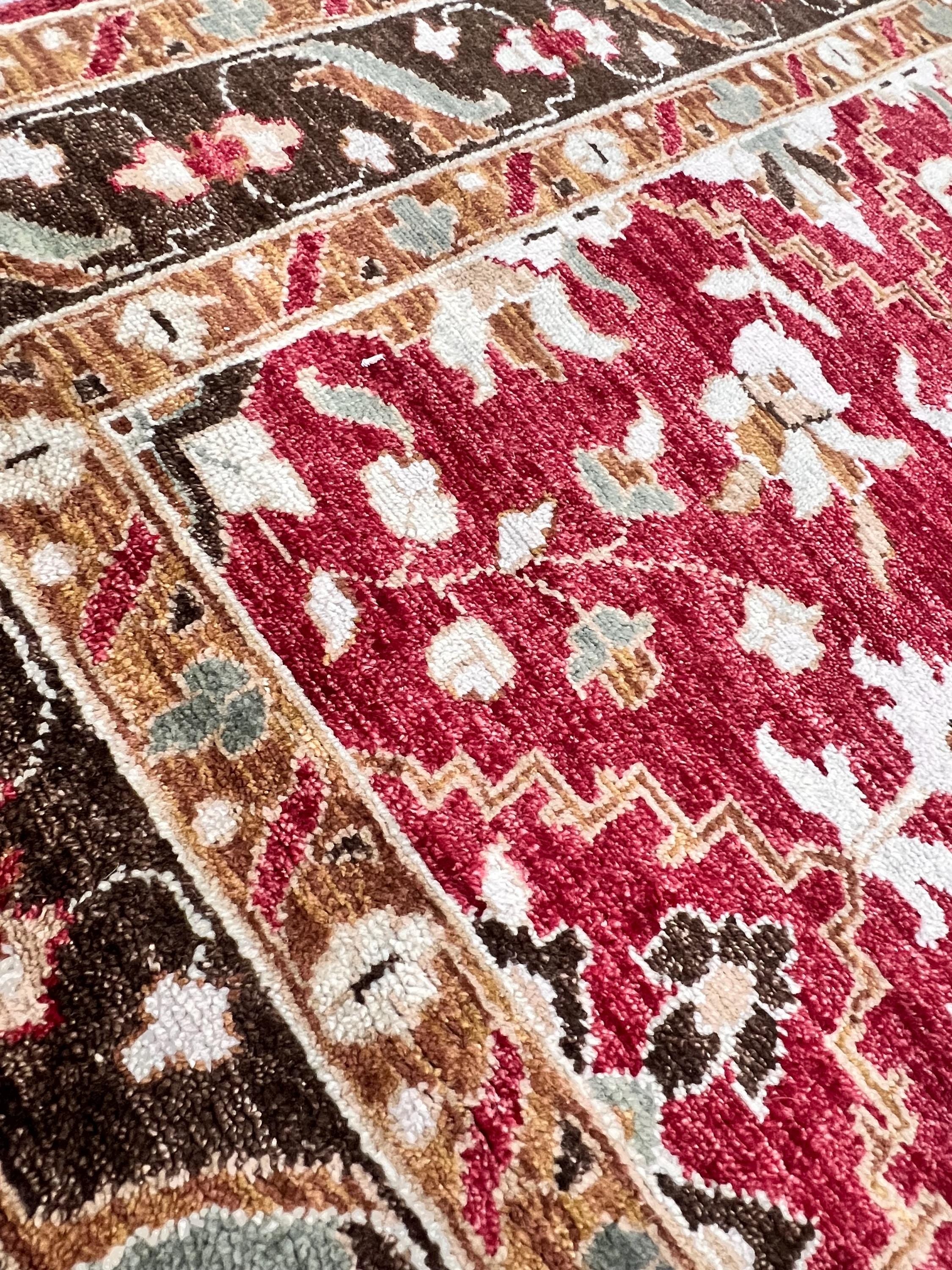 8x10 ft Traditional Floral Medallion Hand-Knotted Wool Rug - Crimson & Espresso
