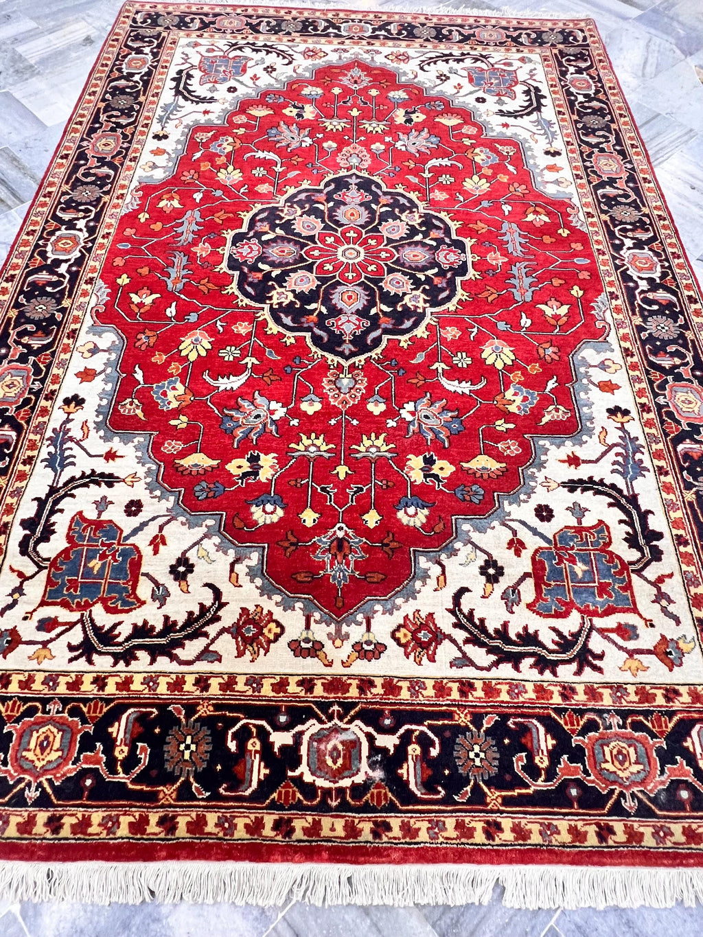 5x8 Handmade Red Persian Style Rug , Traditional Oriental Carpet
