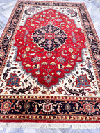 5x8 Handmade Red Persian Style Rug , Traditional Oriental Carpet