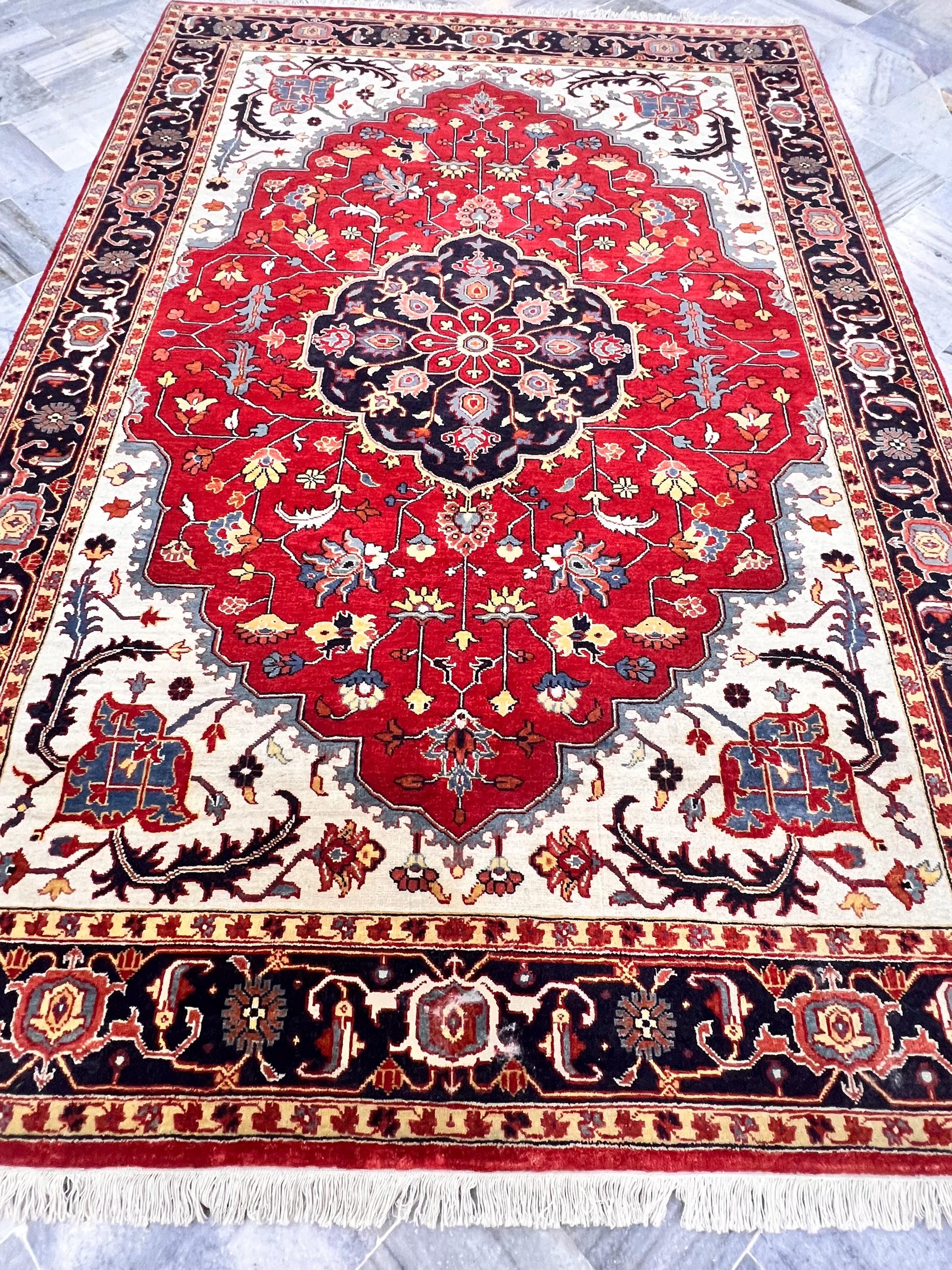 5x8 Handmade Red Persian Style Rug , Traditional Oriental Carpet