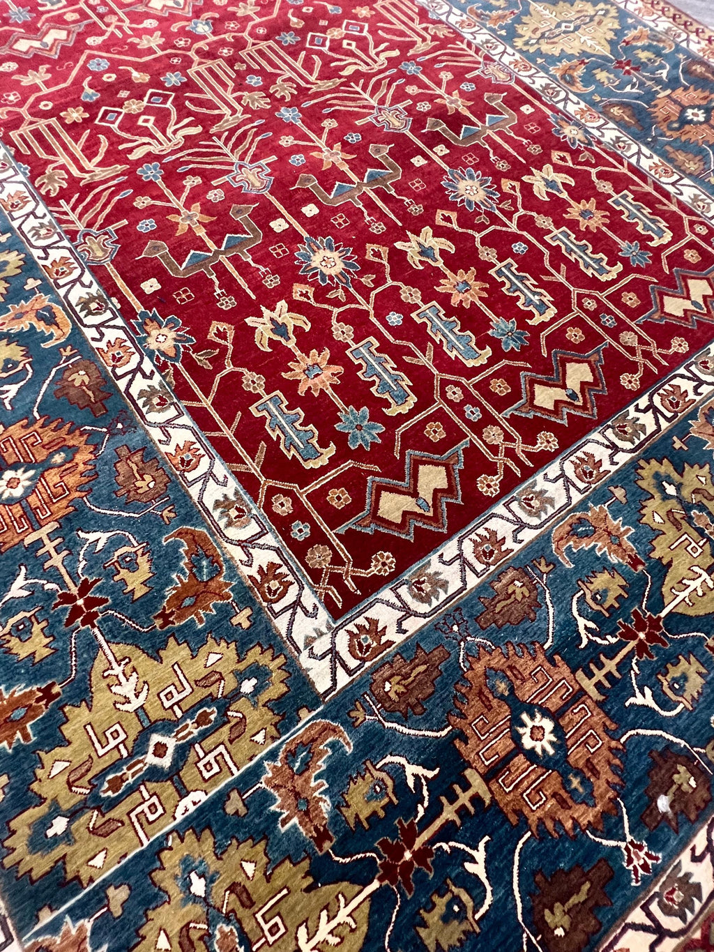 Traditional Persian-Style Hand-Knotted Wool Rug - 8x10 Red & Blue