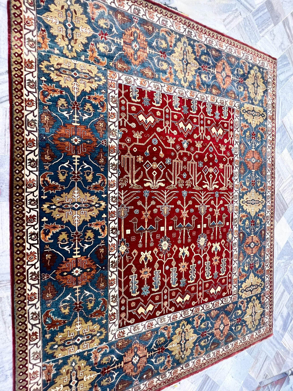 Traditional Persian-Style Hand-Knotted Wool Rug - 8x10 Red & Blue