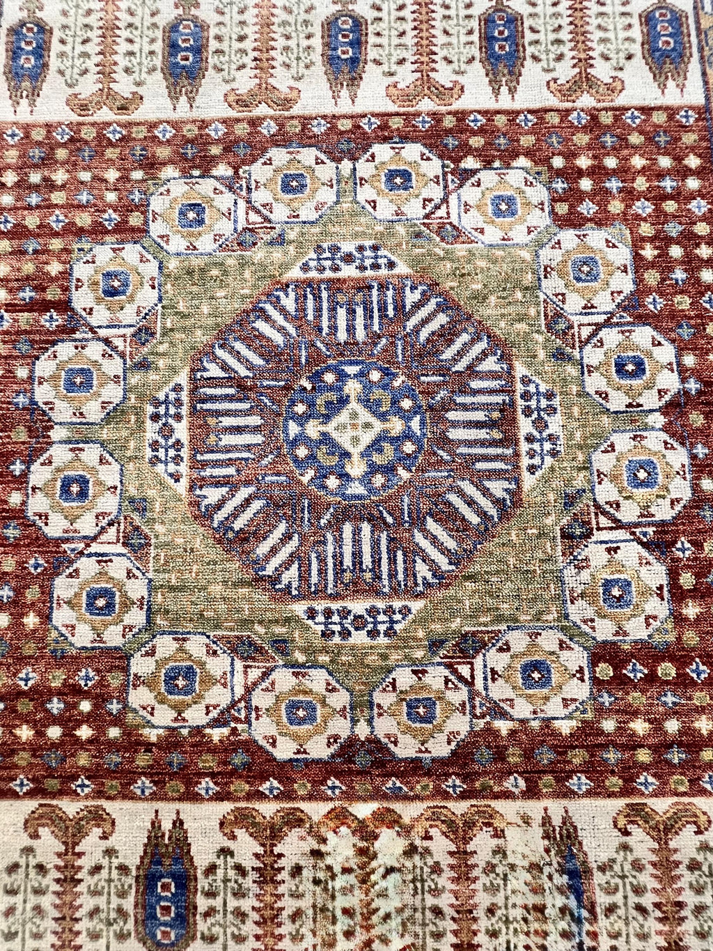 Hand-Knotted Mamluk Style 8x10 Rug, Deep Red, Blue & Gold Accent Oriental Carpet