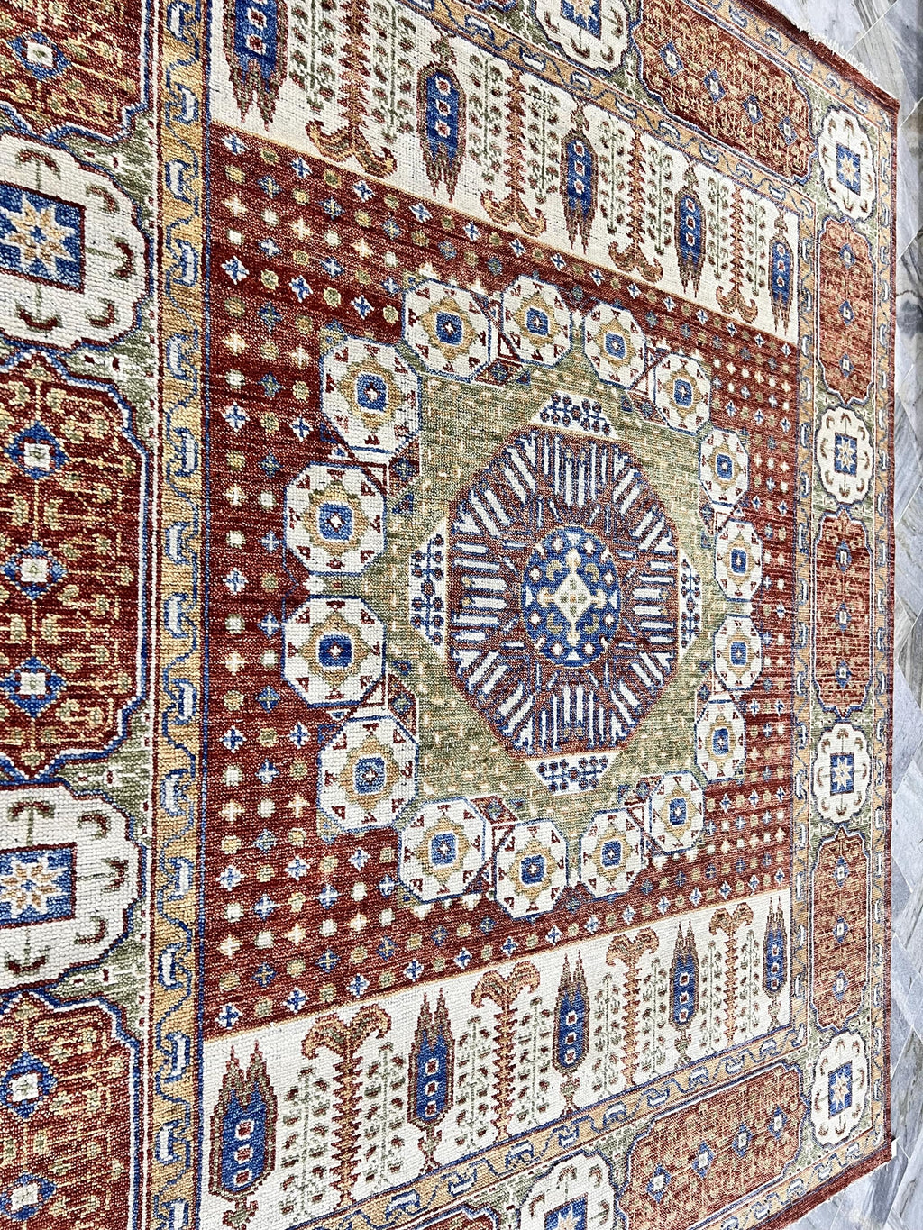 Hand-Knotted Mamluk Style 8x10 Rug, Deep Red, Blue & Gold Accent Oriental Carpet