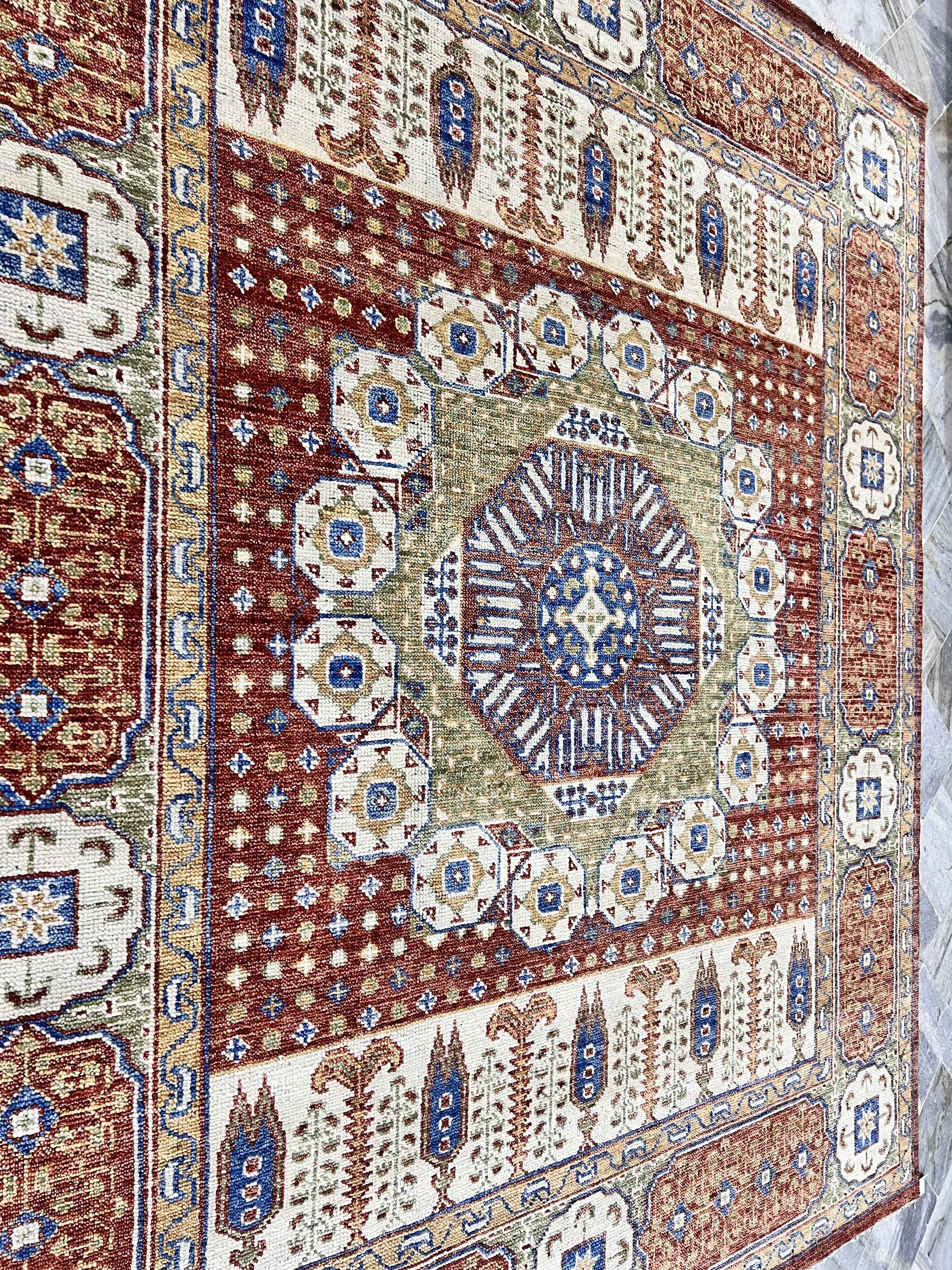 Hand-Knotted Mamluk Style 8x10 Rug, Deep Red, Blue & Gold Accent Oriental Carpet