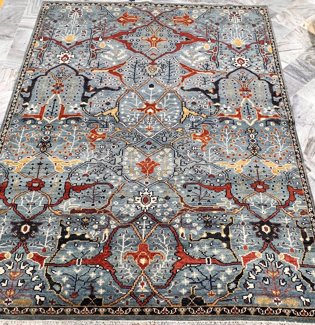 8x10 Hand-Knotted Wool Rug | Blue & Rust Traditional Persian Style
