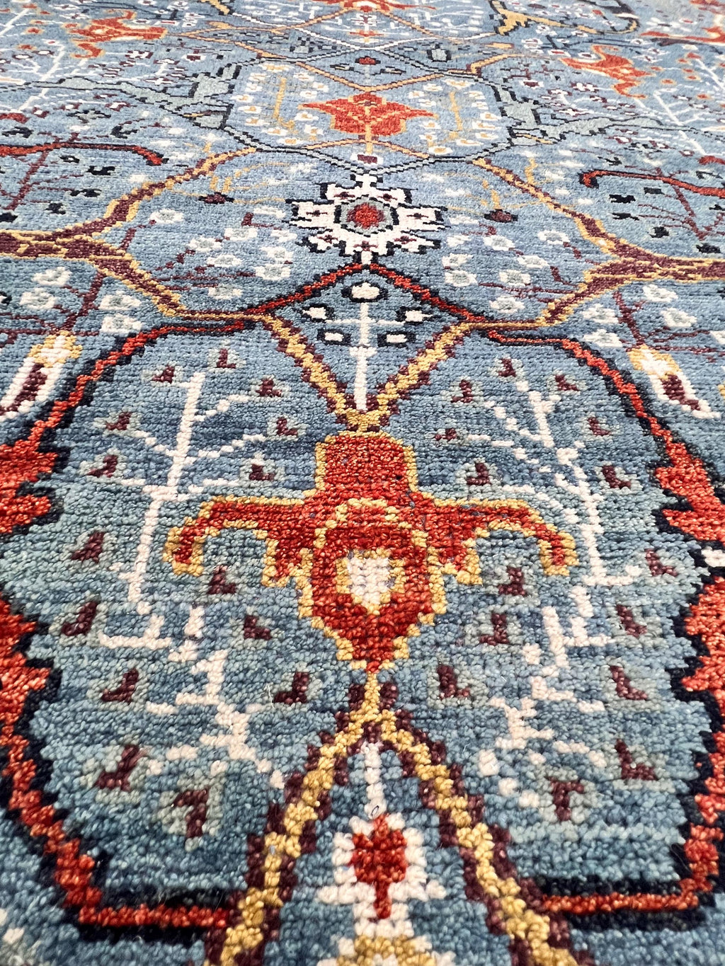 8x10 Hand-Knotted Wool Rug | Blue & Rust Traditional Persian Style