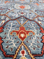 8x10 Hand-Knotted Wool Rug | Blue & Rust Traditional Persian Style