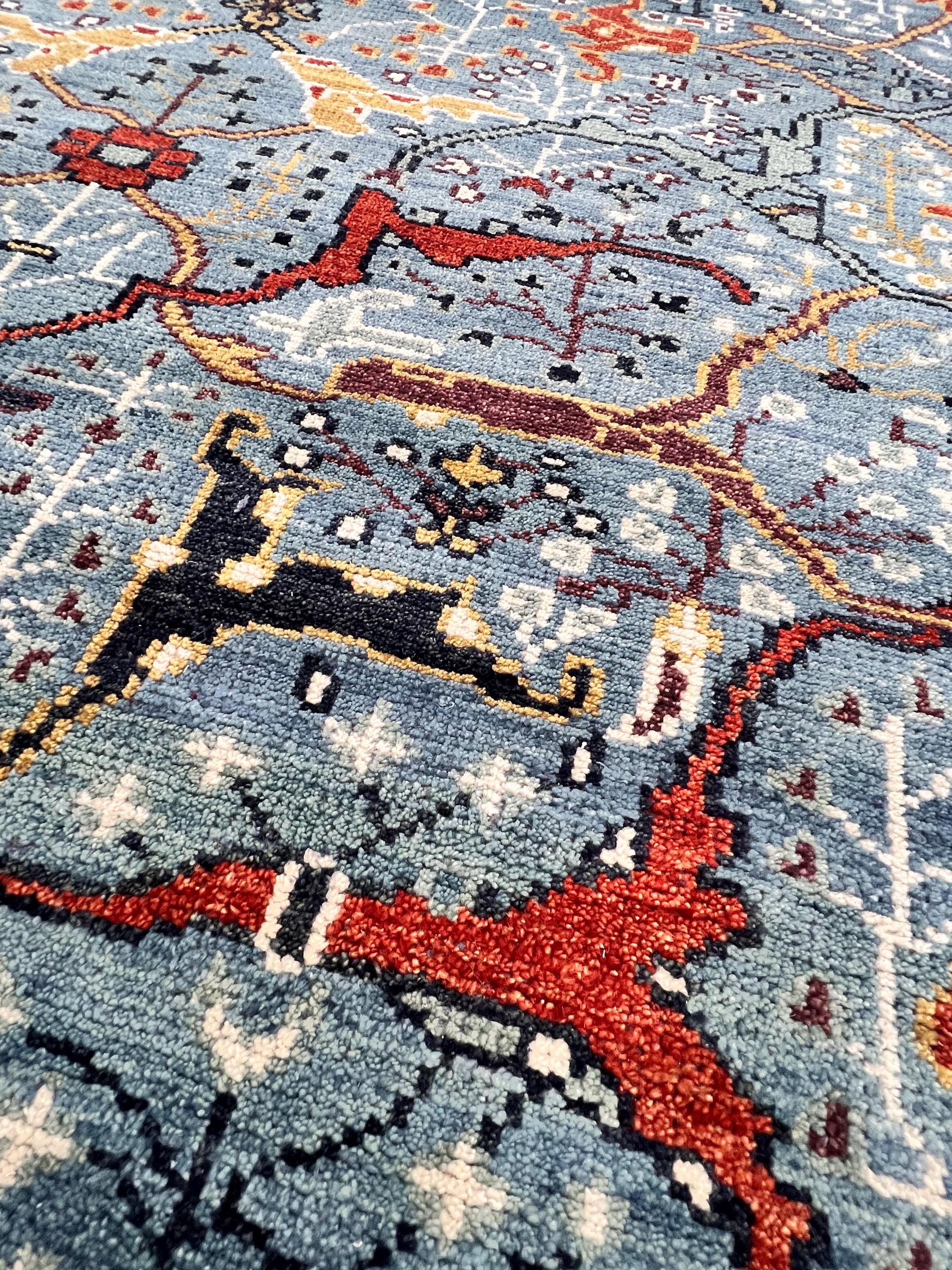 8x10 Hand-Knotted Wool Rug | Blue & Rust Traditional Persian Style