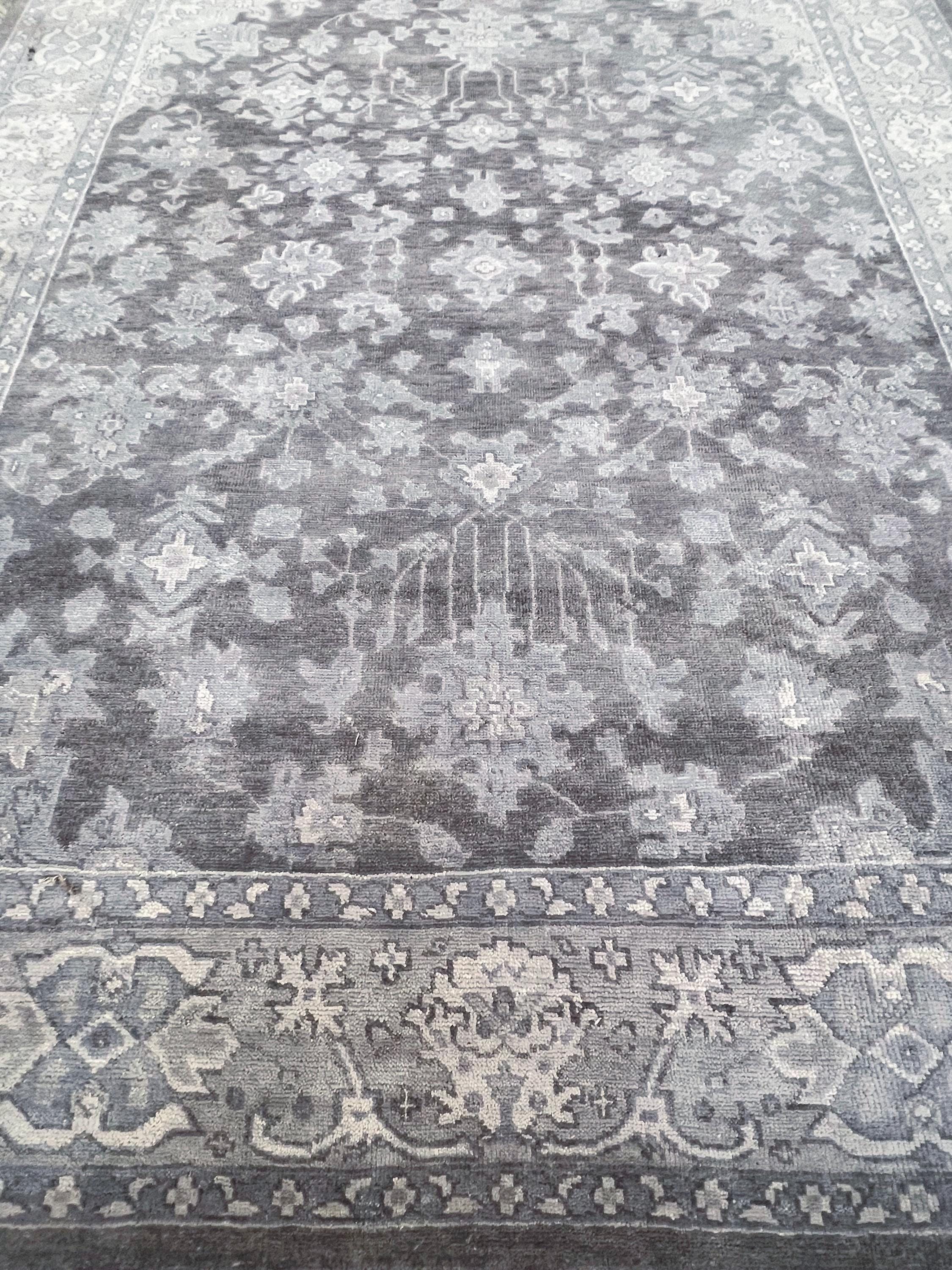8x10 Hand-Knotted Charcoal Oushak Wool Rug