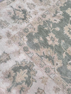 8x10 ft Hand-Knotted Oushak Style Sage Green & Cream Wool Rug