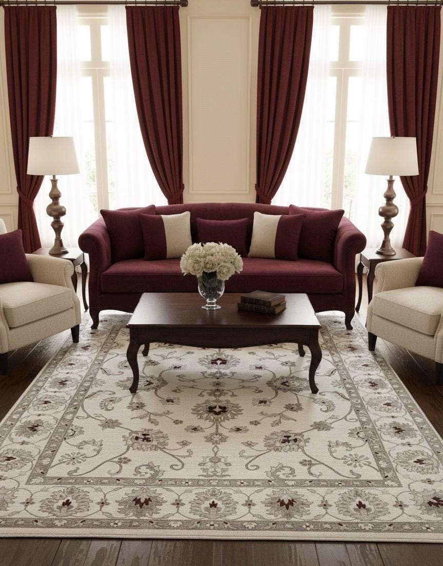 Ivory maroon Hand-Knotted Oushak Style 8x10 Wool Rug