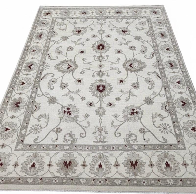 Ivory maroon Hand-Knotted Oushak Style 8x10 Wool Rug