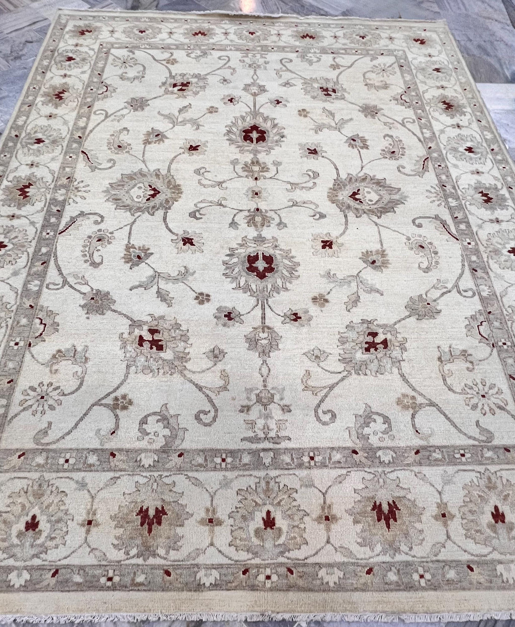 Ivory maroon Hand-Knotted Oushak Style 8x10 Wool Rug