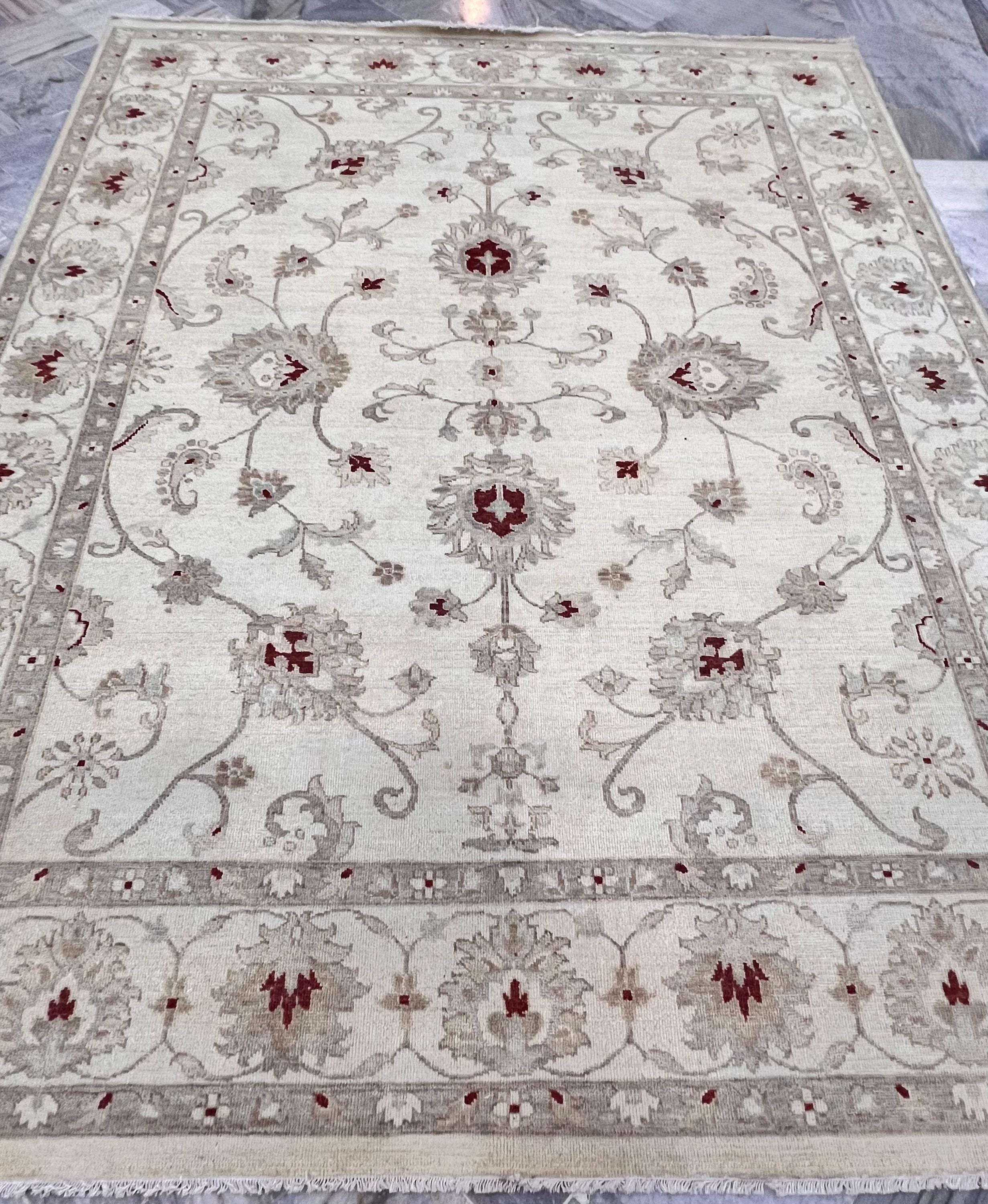 Ivory maroon Hand-Knotted Oushak Style 8x10 Wool Rug