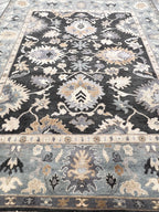 Hand-Knotted Charcoal & Slate Blue Oushak Wool Rug (8x10)