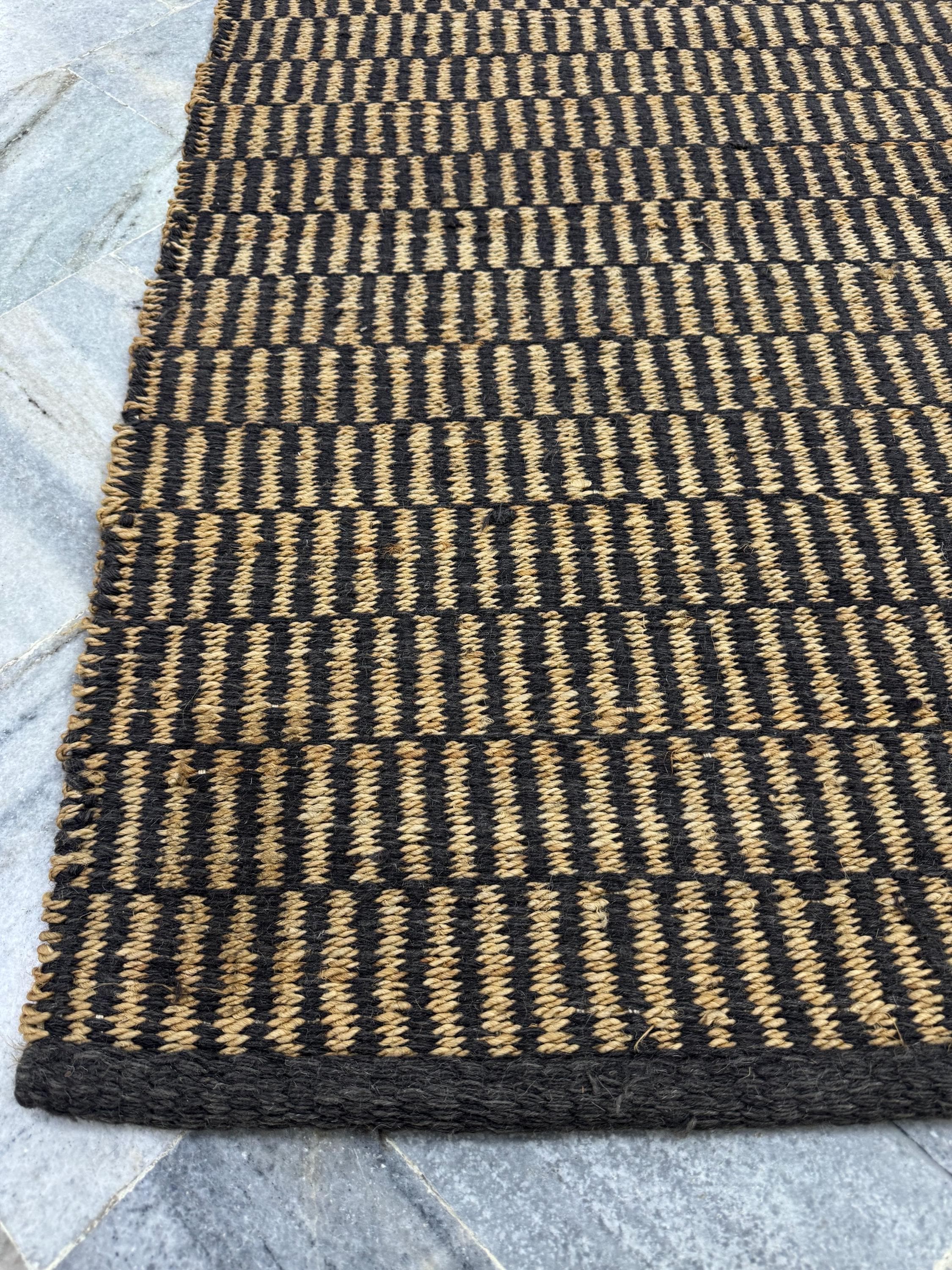 5x8 Handwoven Jute Rug , Unique Geometric Kilim Style Area Rug