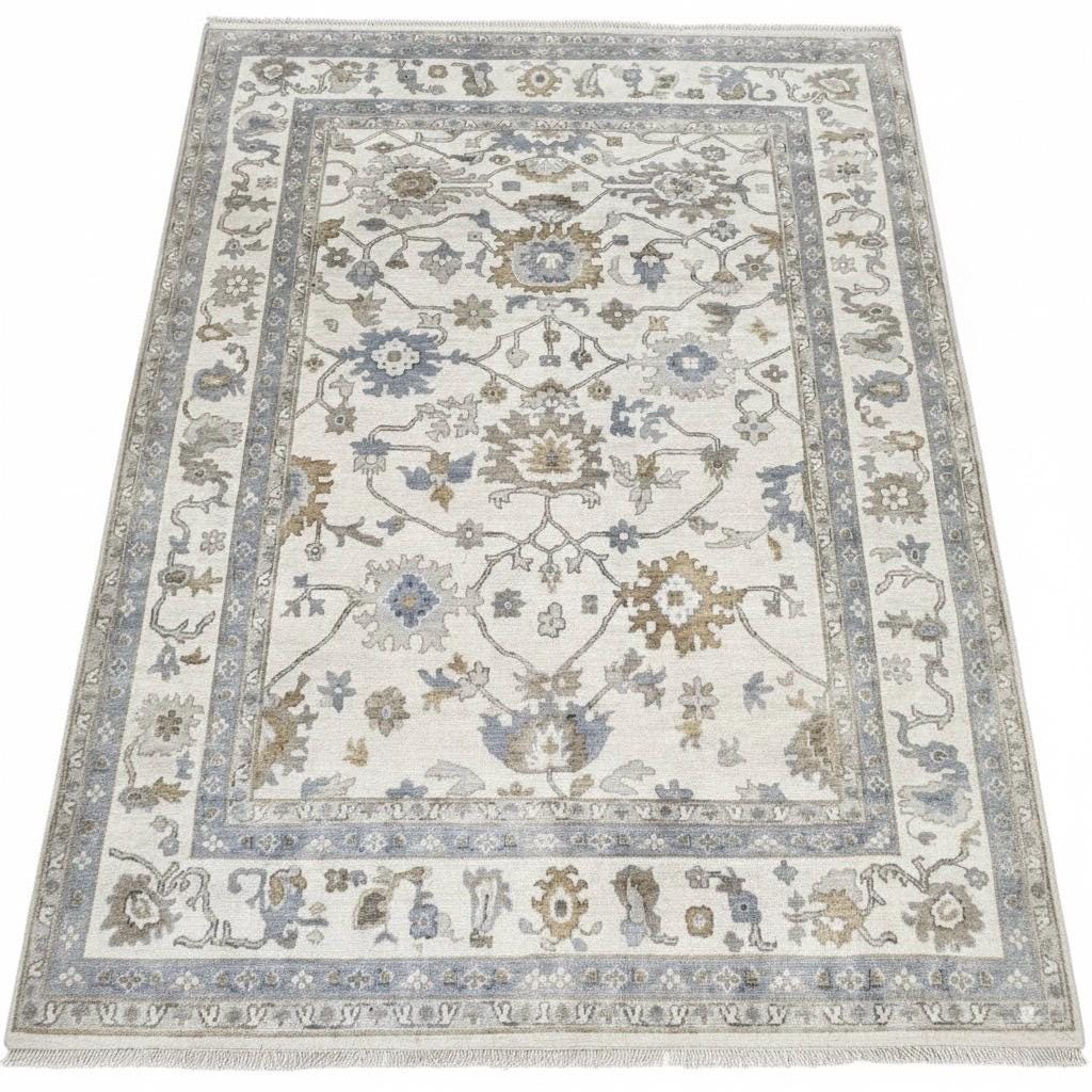 8x10 Distressed Oushak Hand-Knotted Wool Rug - Vintage Inspired