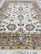 8x10 Vintage-Inspired Hand-Knotted Oushak Wool Rug | Earthy Sage & Terracotta