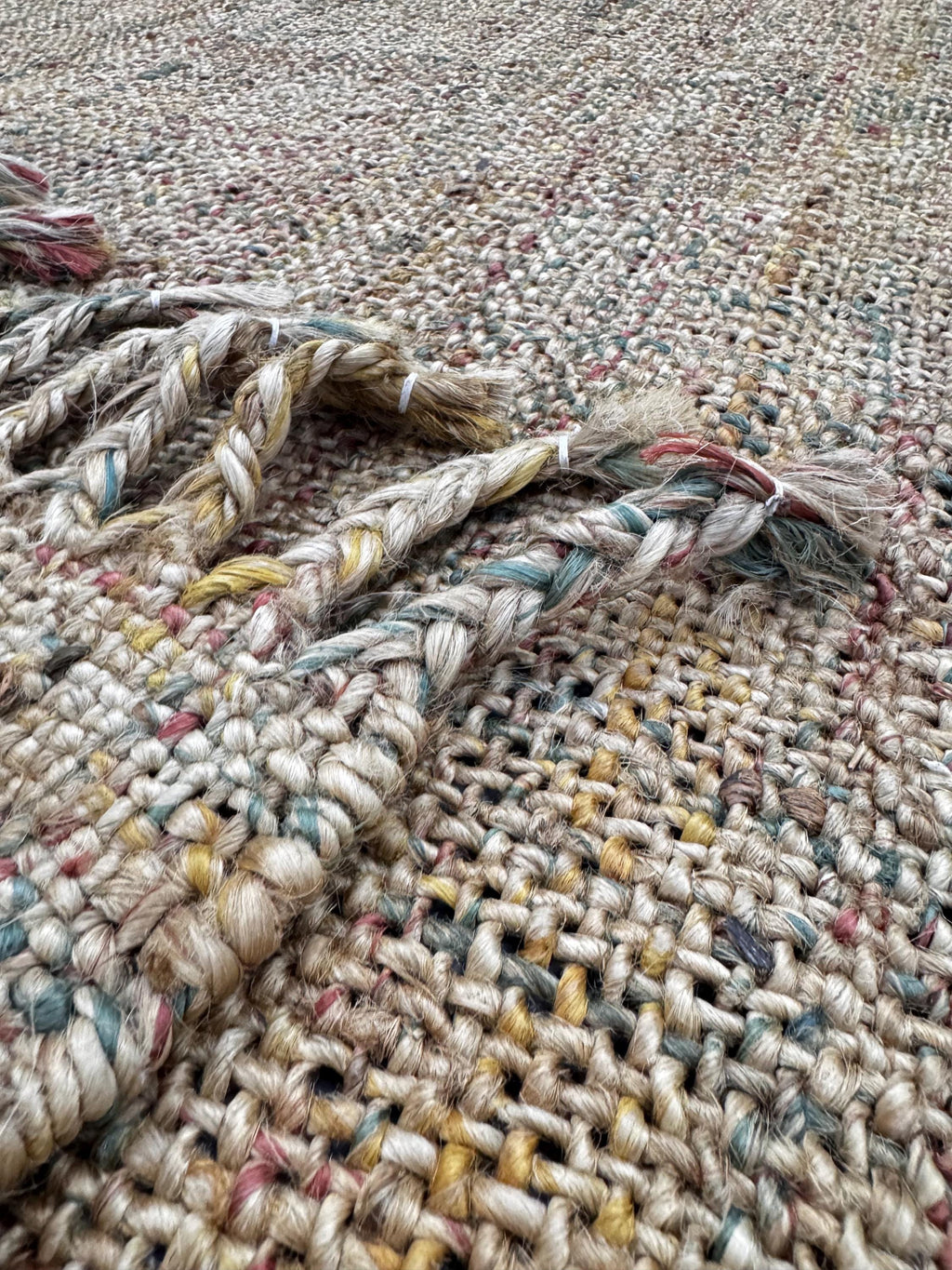5x8 Hand-Braided Jute Area Rug, Chunky Knit Multi-Color Floor Mat, Bohemian Rustic Farmhouse