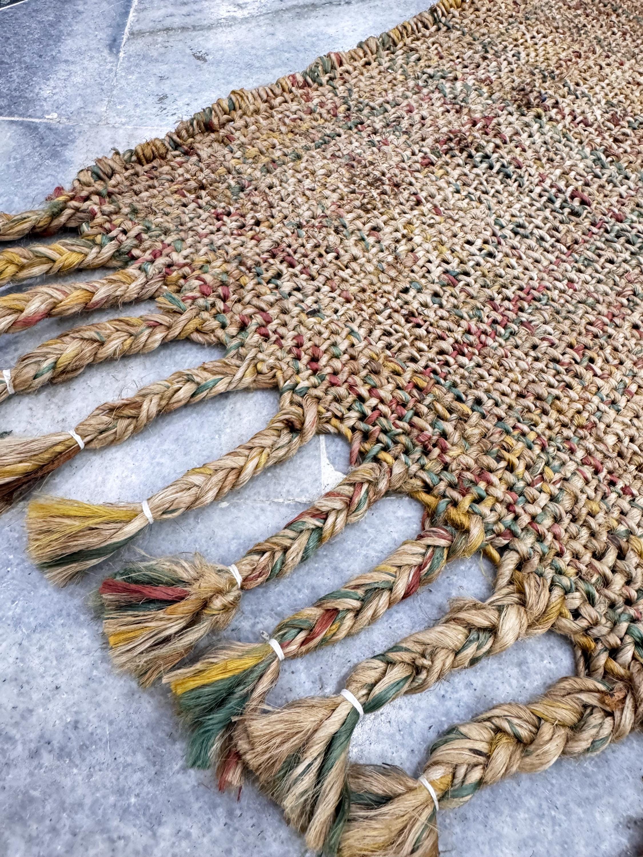 5x8 Hand-Braided Jute Area Rug, Chunky Knit Multi-Color Floor Mat, Bohemian Rustic Farmhouse
