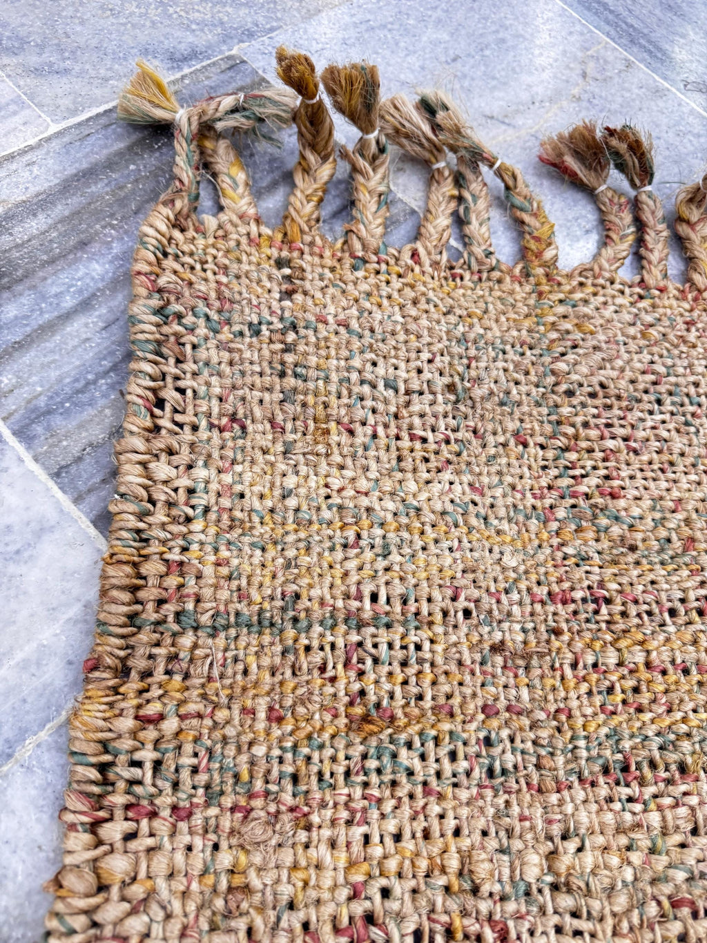 5x8 Hand-Braided Jute Area Rug, Chunky Knit Multi-Color Floor Mat, Bohemian Rustic Farmhouse