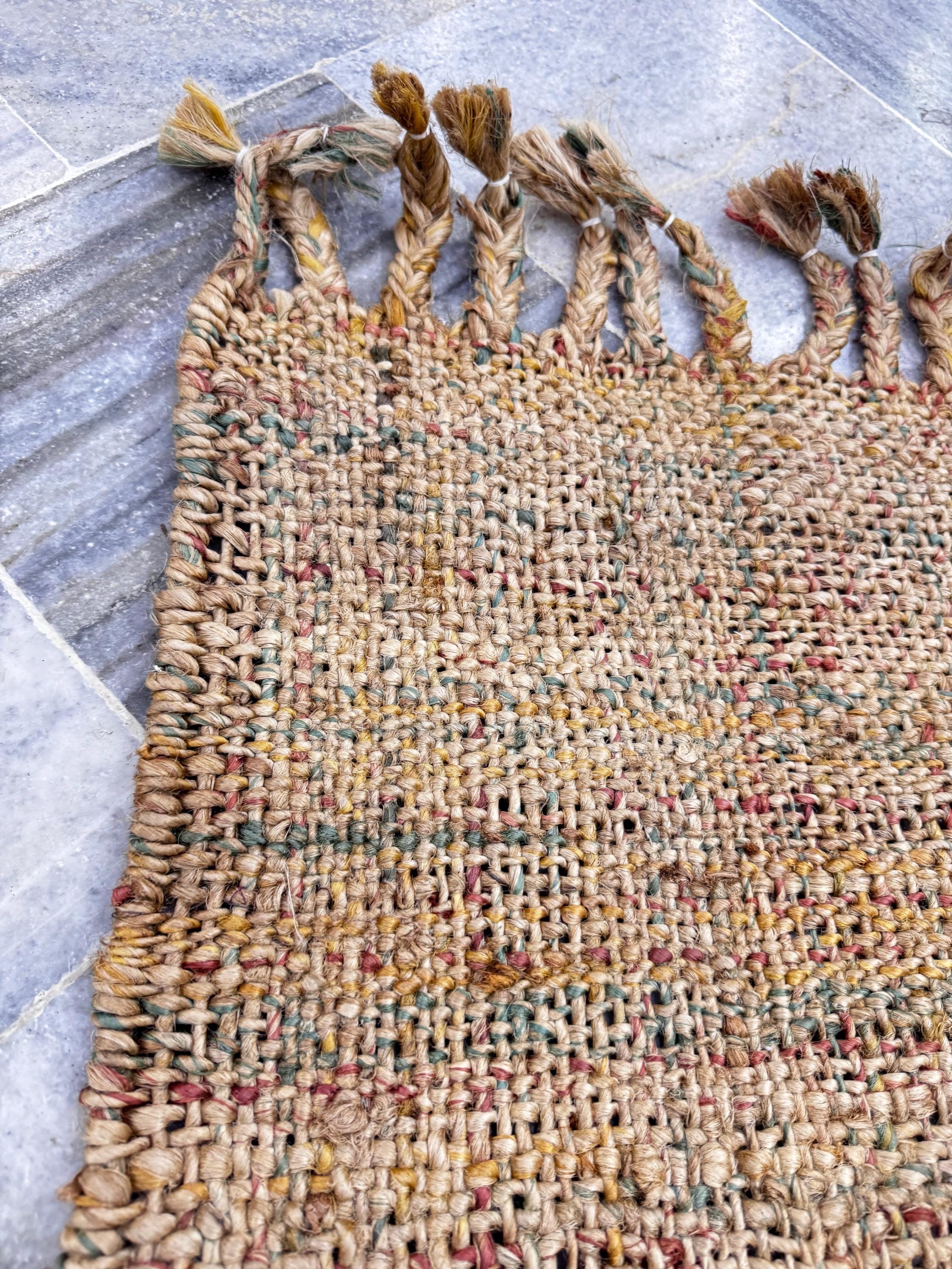 5x8 Hand-Braided Jute Area Rug, Chunky Knit Multi-Color Floor Mat, Bohemian Rustic Farmhouse