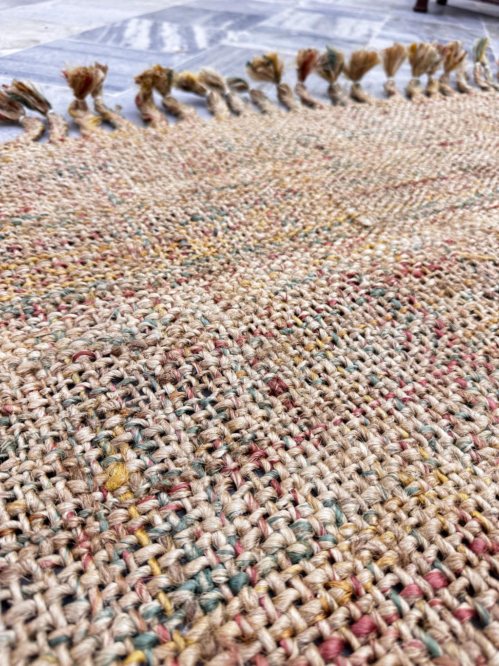 5x8 Hand-Braided Jute Area Rug, Chunky Knit Multi-Color Floor Mat, Bohemian Rustic Farmhouse