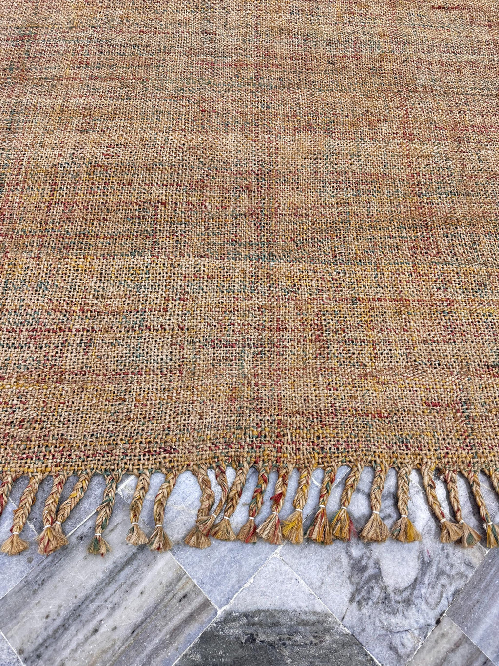 5x8 Hand-Braided Jute Area Rug, Chunky Knit Multi-Color Floor Mat, Bohemian Rustic Farmhouse