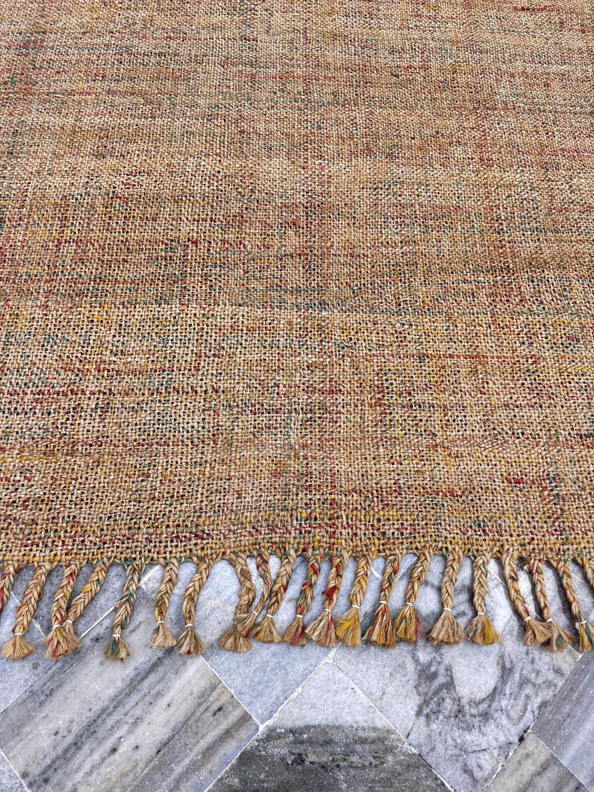 5x8 Hand-Braided Jute Area Rug, Chunky Knit Multi-Color Floor Mat, Bohemian Rustic Farmhouse
