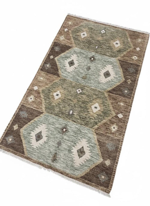 5x8 Hand Knotted Navajo Tribal Geometric Area Rug | Earth Tones, Brown, Sage Green, & Ivory Wool for living room
