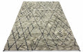 Hand Tufted Moroccan Style Shag 5.2x8 Rug | Olive green with Black Geometric Lines | Plush Wool Feel Area Rug