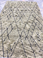 Hand Tufted Moroccan Style Shag 5.2x8 Rug | Olive green with Black Geometric Lines | Plush Wool Feel Area Rug