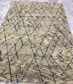 Hand Tufted Moroccan Style Shag 5.2x8 Rug | Olive green with Black Geometric Lines | Plush Wool Feel Area Rug