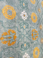 Hand Knotted 6x9 Transitional Area Rug | Sage Green, Mustard Gold, & Ivory Floral Wool Carpet