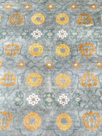 Hand Knotted 6x9 Transitional Area Rug | Sage Green, Mustard Gold, & Ivory Floral Wool Carpet
