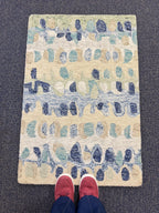 2'x3' Abstract Hand-Tufted Area Rug Modern Blue Green Ivory Accent Rugs Small Wool Entryway, kitchen area, accent corner, Doormat