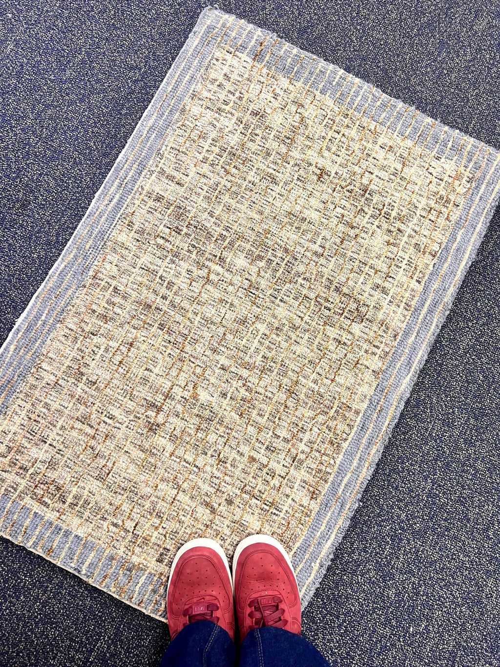 2x3 Hand-Tufted Woven Accent Rug Blue & Olive Grid Design Small Textured Farmhouse Entry Mat Small Area Rug for Entryway, kitchen