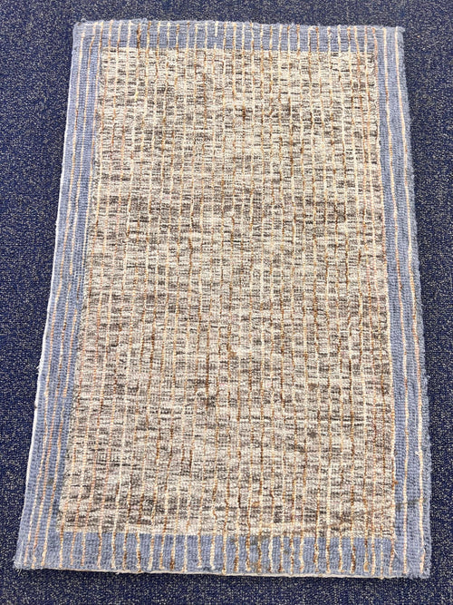2x3 Hand-Tufted Woven Accent Rug Blue & Olive Grid Design Small Textured Farmhouse Entry Mat Small Area Rug for Entryway, kitchen