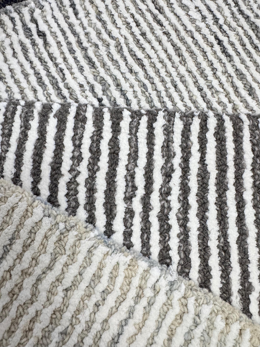 2x3 Hand-Tufted Wool and bamboo silk Accent Rugs Stripe Pattern Modern Grey Ivory Textured Small Wool Entryway, kitchen area, unique doormat