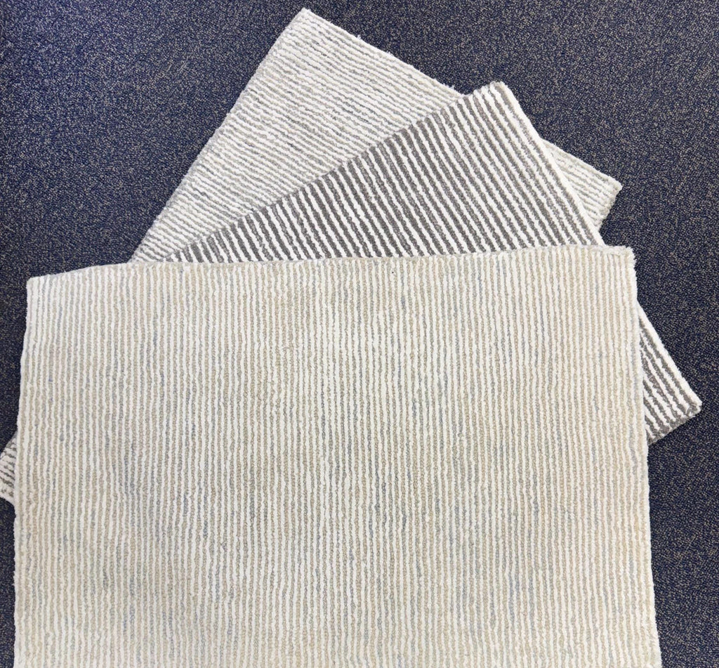 2x3 Hand-Tufted Wool and bamboo silk Accent Rugs Stripe Pattern Modern Grey Ivory Textured Small Wool Entryway, kitchen area, unique doormat